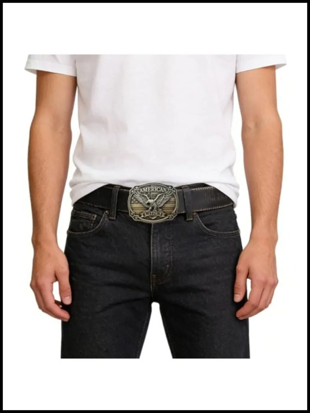Genuine Leather Western Belt with Bronze Eagle Buckle for Men